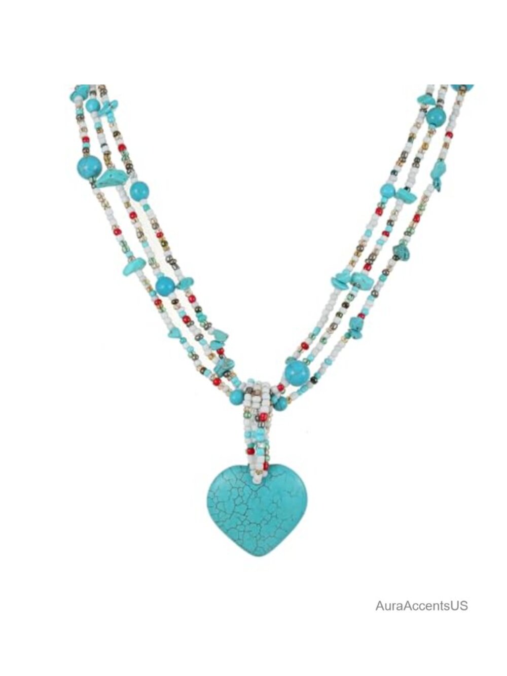 Bohemian Multi-Strand Beaded Heart Pendant Necklace